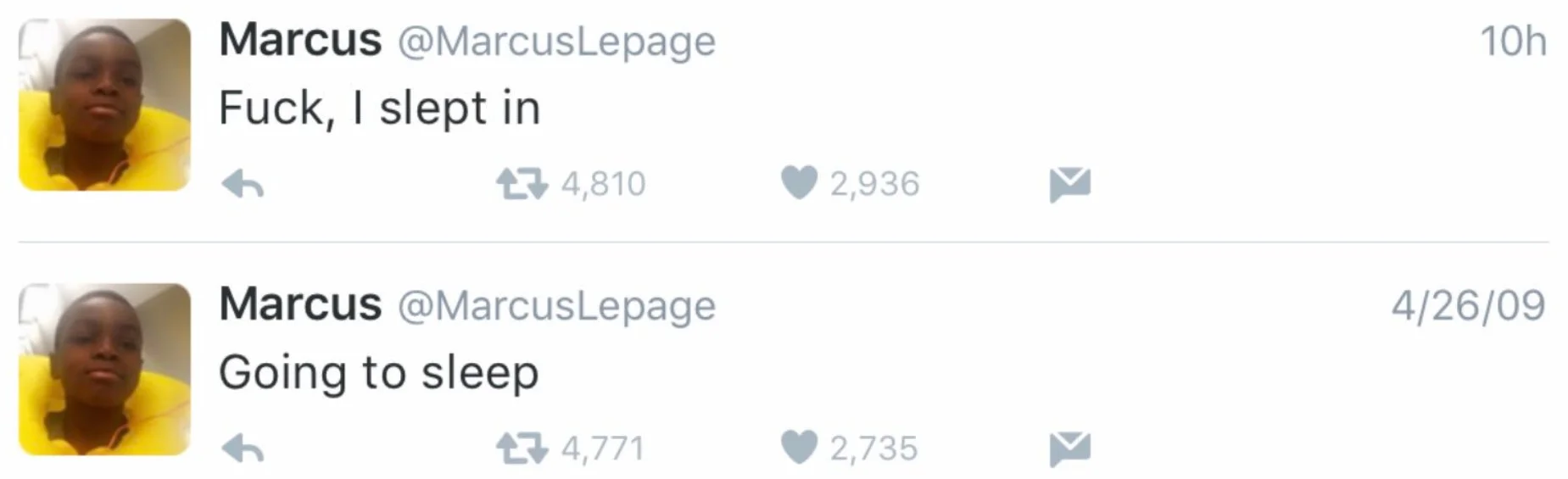 Infamous Twitter joke about 7y of absence.